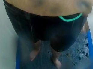Boy masturbates in the shower with swimsuit / speedo / cum