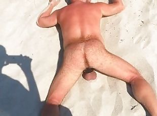 Spy video of hairy bear huge full of cum big balls sunburning on the Greek gay cruising beach