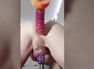 Spocks cock dildo makes me cum in my chastity cage