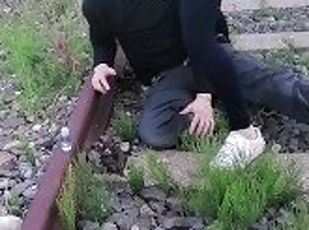 Faggot training on railway In front of people- full clip on my Onlyfans (link In bio)