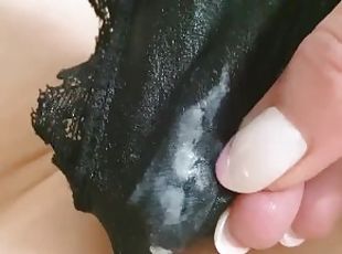 My panties are wet and full of creamy discharge! Look how I rub my clit against it and cum hard!