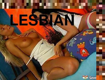 Naughty lesbian with a curvy body enjoying a hardcore vibrator fuck