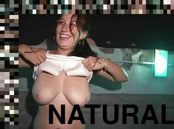 Steamy Coed Show Their Big Natural Tits In A Public Place