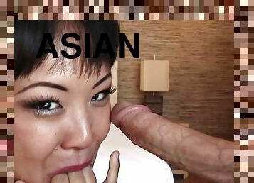 Anal Asian Jandi Lin gets big cock in mouth and twat