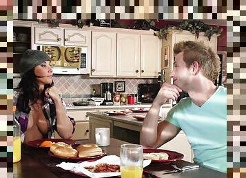 Fabulous reality sex scene in the kitchen with bosomy Lezley Zen