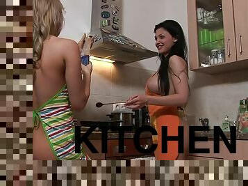 Nude cooks Aleska Diamond and Aletta Ocean have fun in the kitchen
