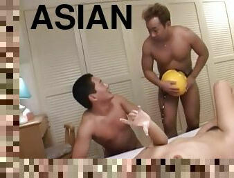 Doggystyle Asian MILF takes a muscle cock
