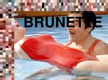 Beautiful Brunette Babe Edwige Fenech Wearing Tight Red Swimming Suit