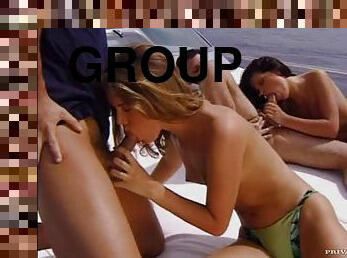 Sexy Babes Have A Group Sex Outdoors On A Yacht