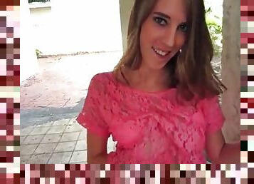 Blown outdoors by girl in pink lace top