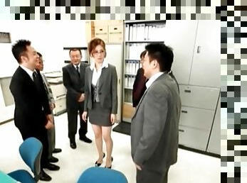 Asian office secretary gets cunt teased upskirt in group