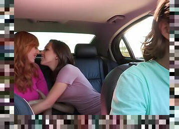 Jenna Sativa and Lauren Phillips hook up on a car for a lesbian fuck