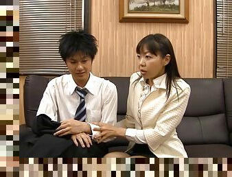 Japanese girl in miniskirt admires tasty cock in reality scene