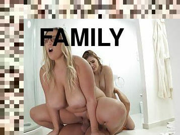 Superb females swap dick together in family threesome