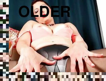 gammel, strømpebukse, besta, milf, morsom, eldre-older, fetisj, nylon