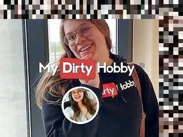 MyDirtyHobby - Nerdy babe fucks and creampied in public