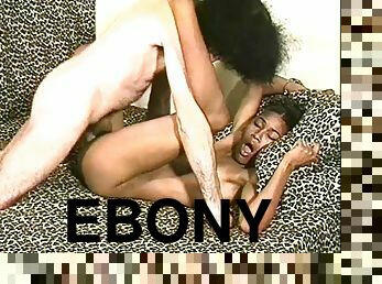 Leggy ebony brunette masturbates and gets hammered