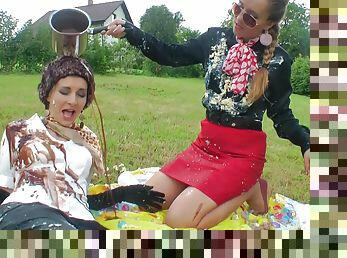 Picnic turns into a dirty food fight with two sexy European sluts