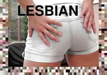 Fine Ass Lesbian in Shorts Fingering Her Wet Pussy