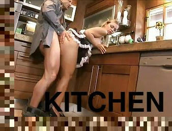 Enchanting blonde chick is happy to have sex in the kitchen