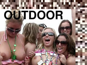 Immaculate pornstars go wild in an outdoors bikini party