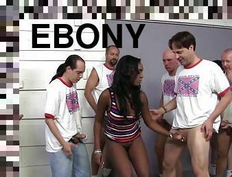 Gorgeous ebony girl Layton Benton enjoys a gangbang and gets facialed