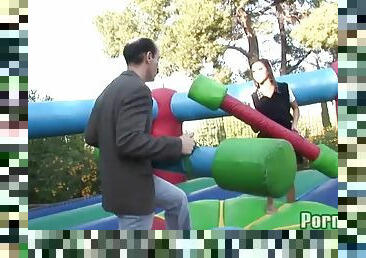 Rough sex with an olf guy in an inflatable game for mia