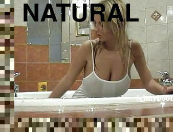 Ines Cudna takes a bath and flashes her fantastic natural jugs