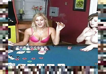 Three hot chicks have lesbian sex after playing poker