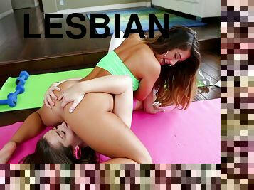 Doting lesbian with a nice ass moans during a wild pussy licking session