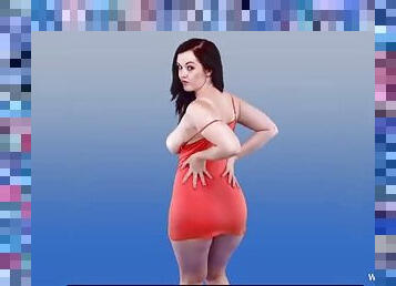 Voluptuous dancing girl in a sexy skintight dress