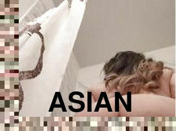 Thick Asian Bounces on Dildo on the Bathtub