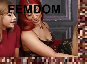 CFNM UK femdoms suck guys hard cock in group blowjob
