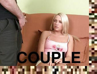Hypnotic blonde girl enjoys the doggy style drilling