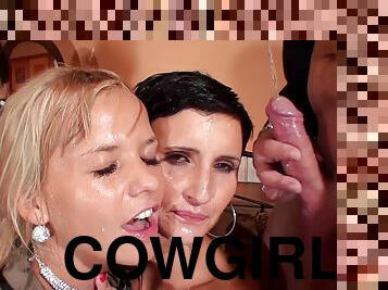 See an incredible orgy action and every cowgirl wants a cock inside their muffs