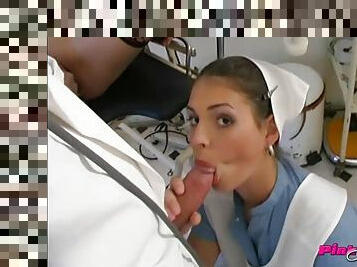 This patient has a hardcore threesome with a doctor and his nurse