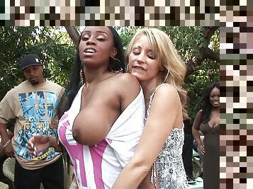 Sassy black butt lesbian loving her big tits fondled