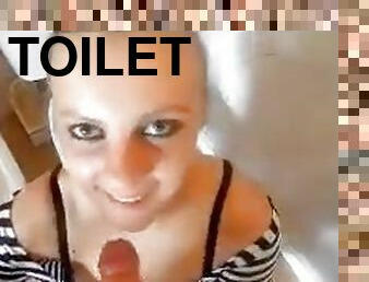 blond horny girl assfuck in toilet