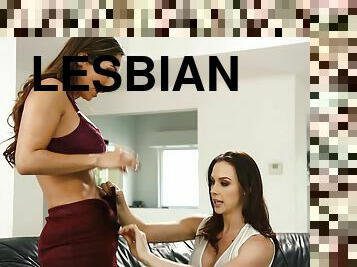 Fashionable big breasted lesbians get naked to lick cunt