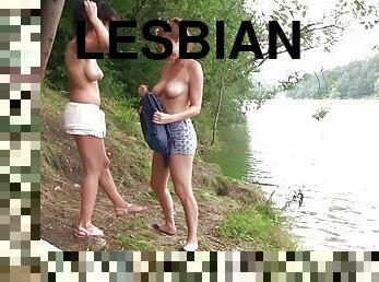 Nicole Love and Antonia S have a lesbian fuck in a forest