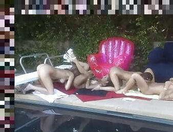 Lots of pussy licking and drilling in this outdoors lesbian foursome