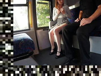 Tight slut in the back of the bus has wild public sex