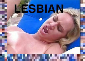 Lesbian bitches lick and rub their cunts outdoors
