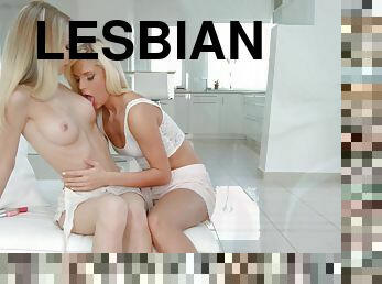 Highly sensual blonde lesbians fingering and kissing each other's cunt