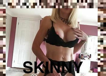 Skinny blonde gilf with fake tits