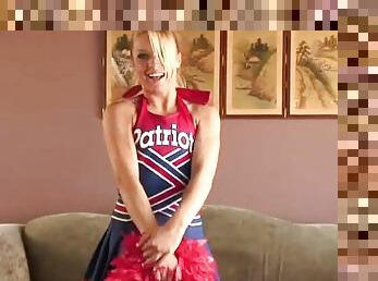 Naughty cheerleader gets naked for a great masturbation game