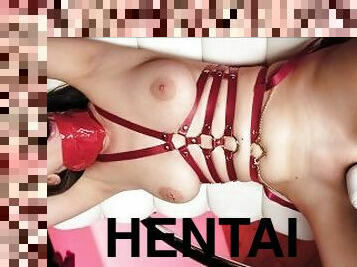 Real Life Hentai - Tied up Eve Sweet has orgasm with vibrator and huge dildo - Full mouth of Cum