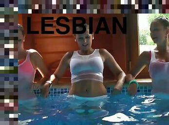 Beautiful European bisexual girls workout and go for a swim