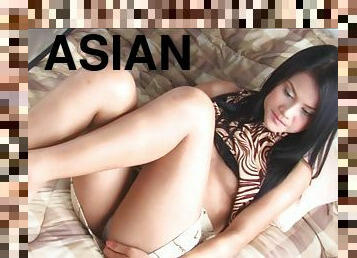 Sexy small tits Asian wears different outfits for a sexy photo shoot