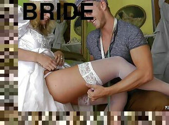 Very horny bride succumbs to hardcore fucking at the dressing room on her wedding morning